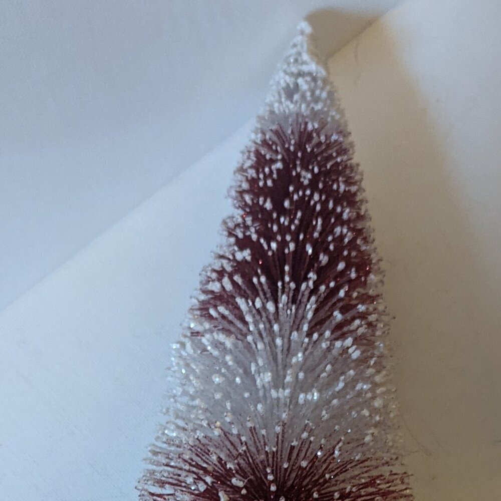 HTF Peppermint Stripe Glitter Snow Sisal Tree Michaels Xmas Mini Village Holiday